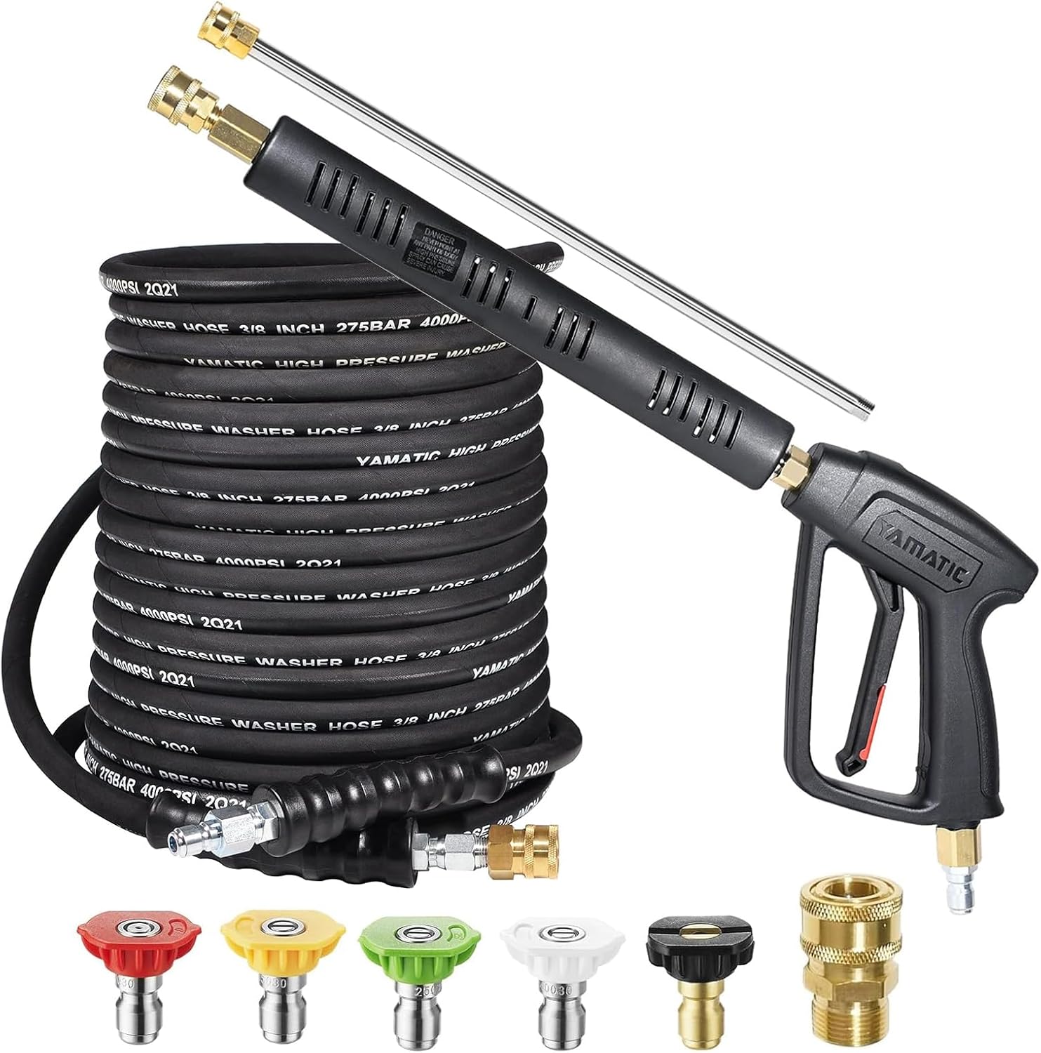 YAMATIC Pressure Washer Gun Wand with Swivel 3/8" Plug & M22 Coupler,Kink Resistant Pressure Washer Hose 50FT, Swivel 3/8" Quick Connector, 4000 PSI High Durability Cold Hot Water