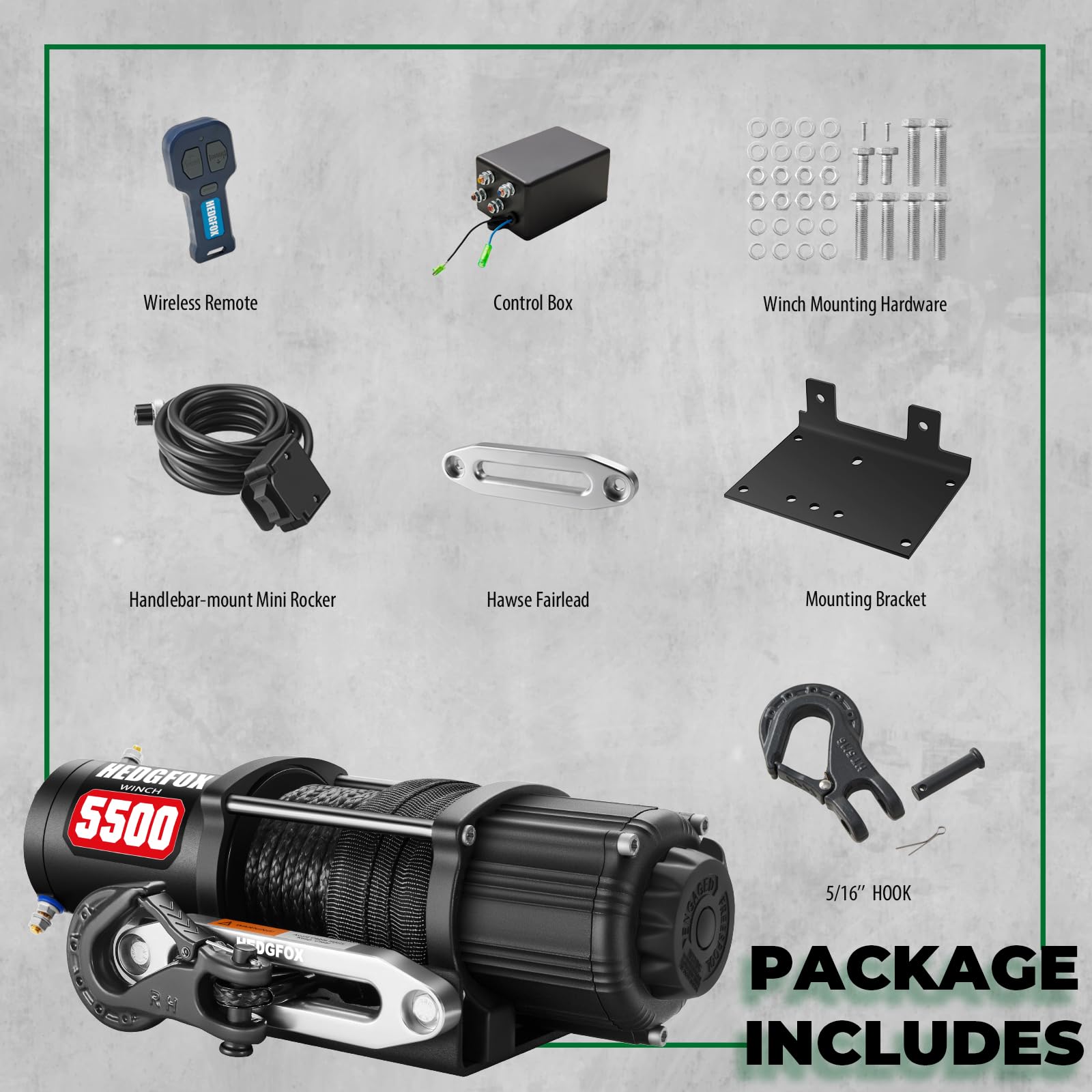 Cabrestante eléctrico de 5500 libras de 12 V impermeable con cuerda sintética Hawse Fairlead Kit para todoterreno, UTV ATV, cabrestante de recuperación con control remoto inalámbrico de mano y