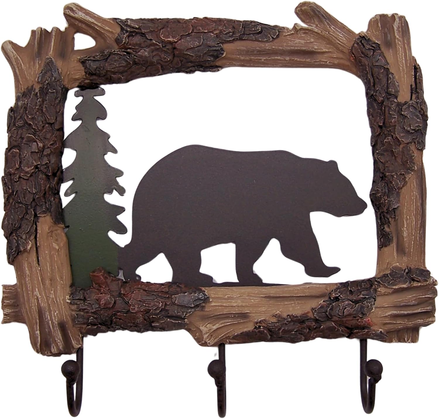 Wowser Log Framed Bear Silhouette Wall Hooks, Rustic Home & Office Decor, 7.5 Inches
