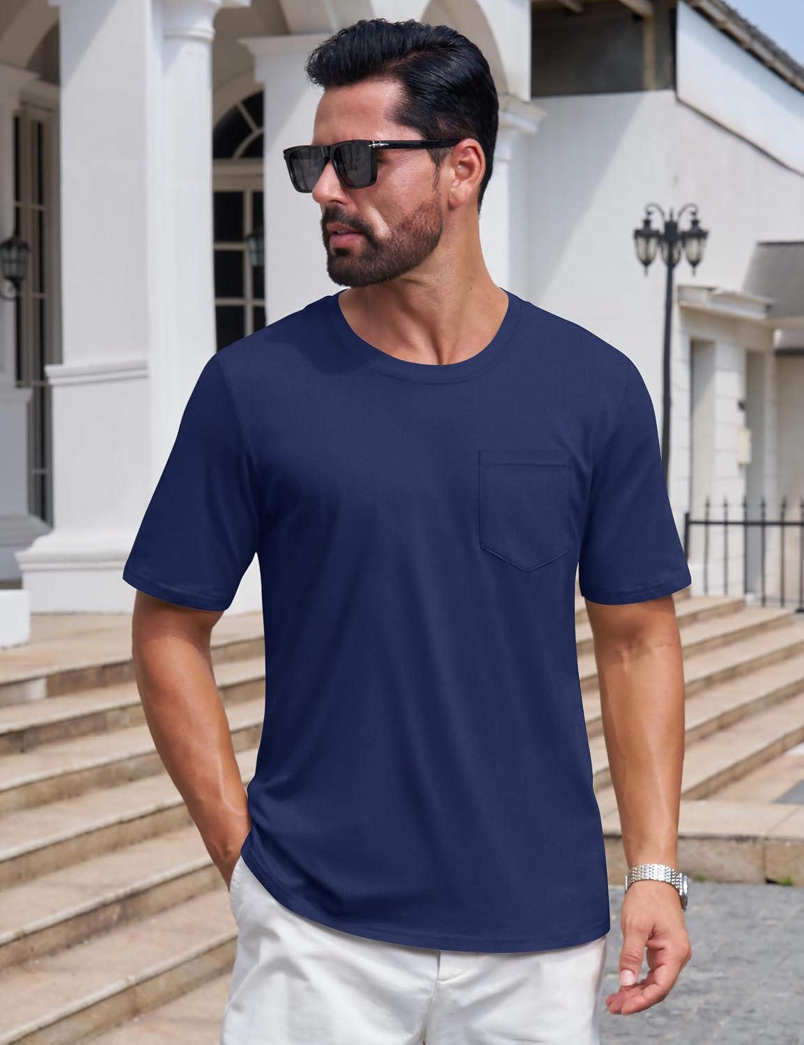 Cotrasen Mens T-Shirts Cotton Short Sleeve Pocket Tee Shirt Casual Crew Neck Moisture Wicking Soft Basic T Shirts