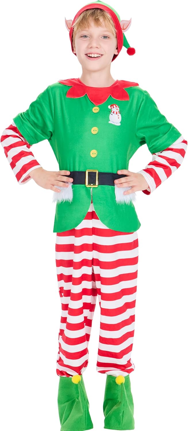 IKALI Christmas Santa Claus & Elf Costume Holiday Cosplay Party Dress-up Suit Outfit for Boys Girls Kids Toddlers