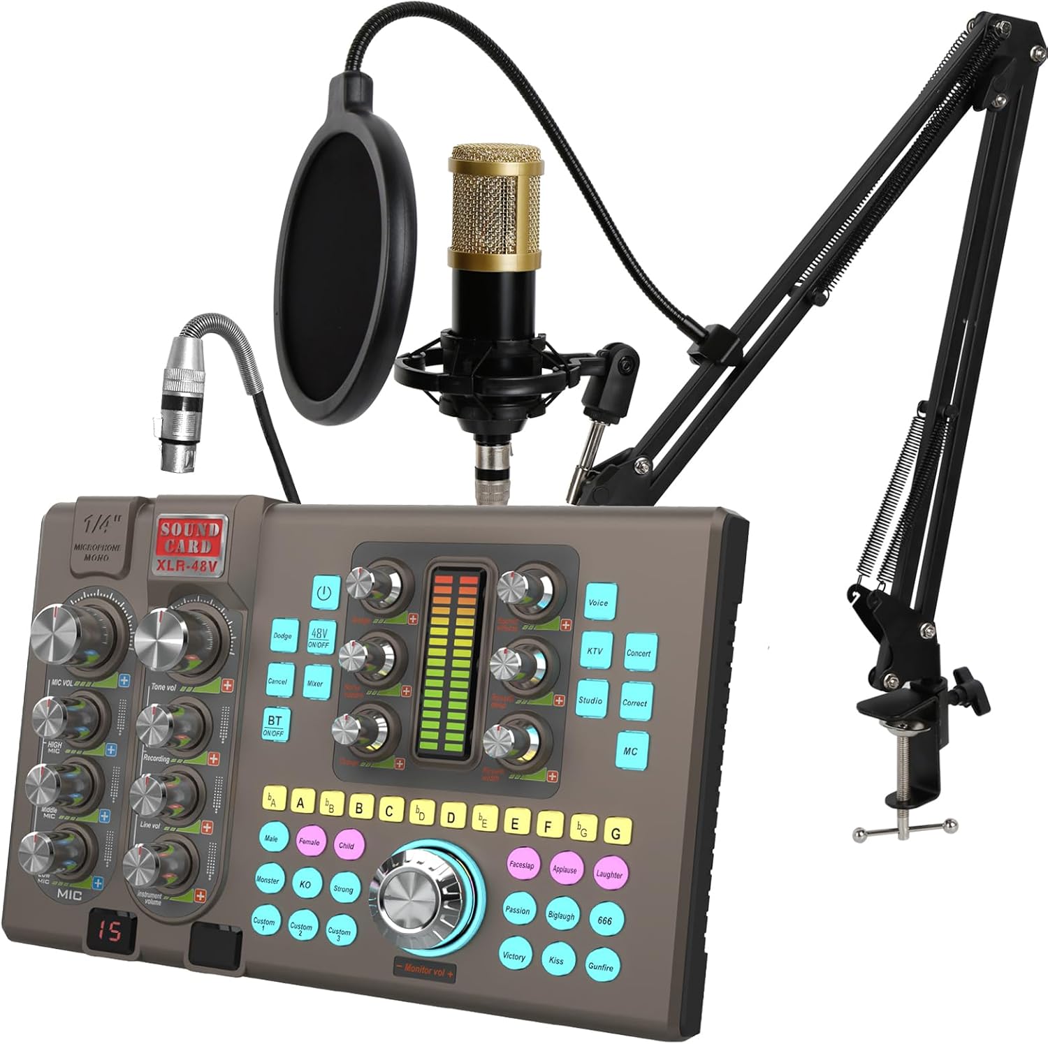 Podcast Equipment Bundle Audio Mixer With XLR Microphone Kit for Live Streaming, Podcasting, Recording, Gaming, PC, Guitar (Black)