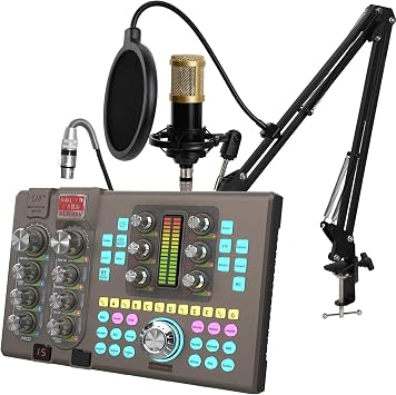 Podcast Equipment Bundle Audio Mixer With XLR Microphone Kit for Live Streaming, Podcasting, Recording, Gaming, PC, Guitar Black