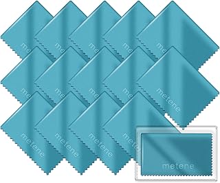 Metene 15 Pack Microfiber Cleaning Cloths (6"x7") in Individual Vinyl Pouches | Glasses Cleaning Cloth for Eyeglasses, Phone, Screens, Camera Lens and Other Delicate Surfaces Cleaner (Blue)