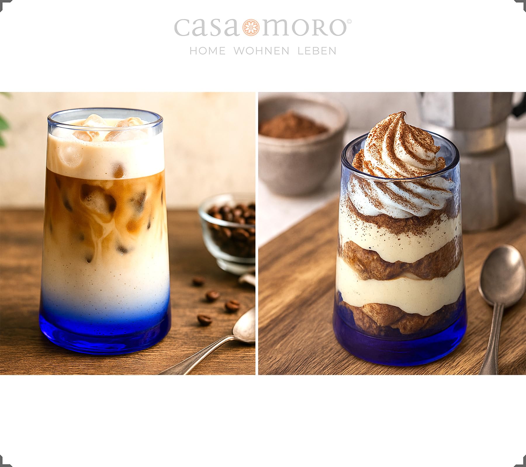 Casa Moro Zestaw szklanek do koktajli, szklanek do longdrinków – do kawy mrożonej latte macchiato szklanki koktajlowe szklanki deserowe | 4 sztuki w