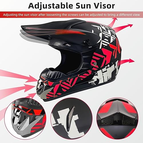 Miniatura 5 de SPARK DOT - Casco de motocross juvenil, casco de motocross para niños, cara completa, ligero y transpirable para bicicleta eléctrica todoterreno,