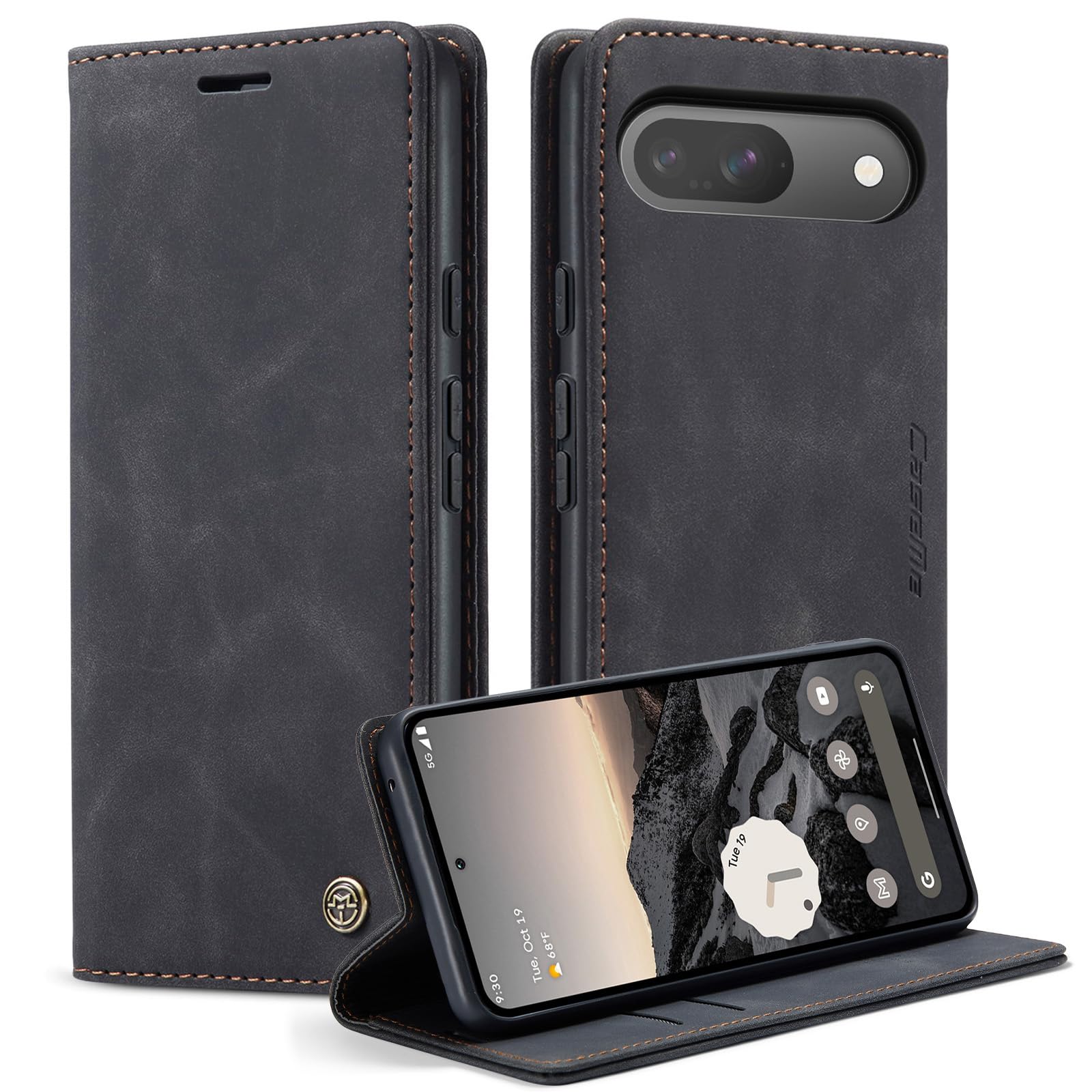 Lanranwa Handyhülle für Google Pixel 10 Pro 5G Hülle Premium Lederhülle Klappbar Flip Case Handytasche Schutzhülle Klapphülle Standfunktion für Google Pixel 10 Pro -Schwarz