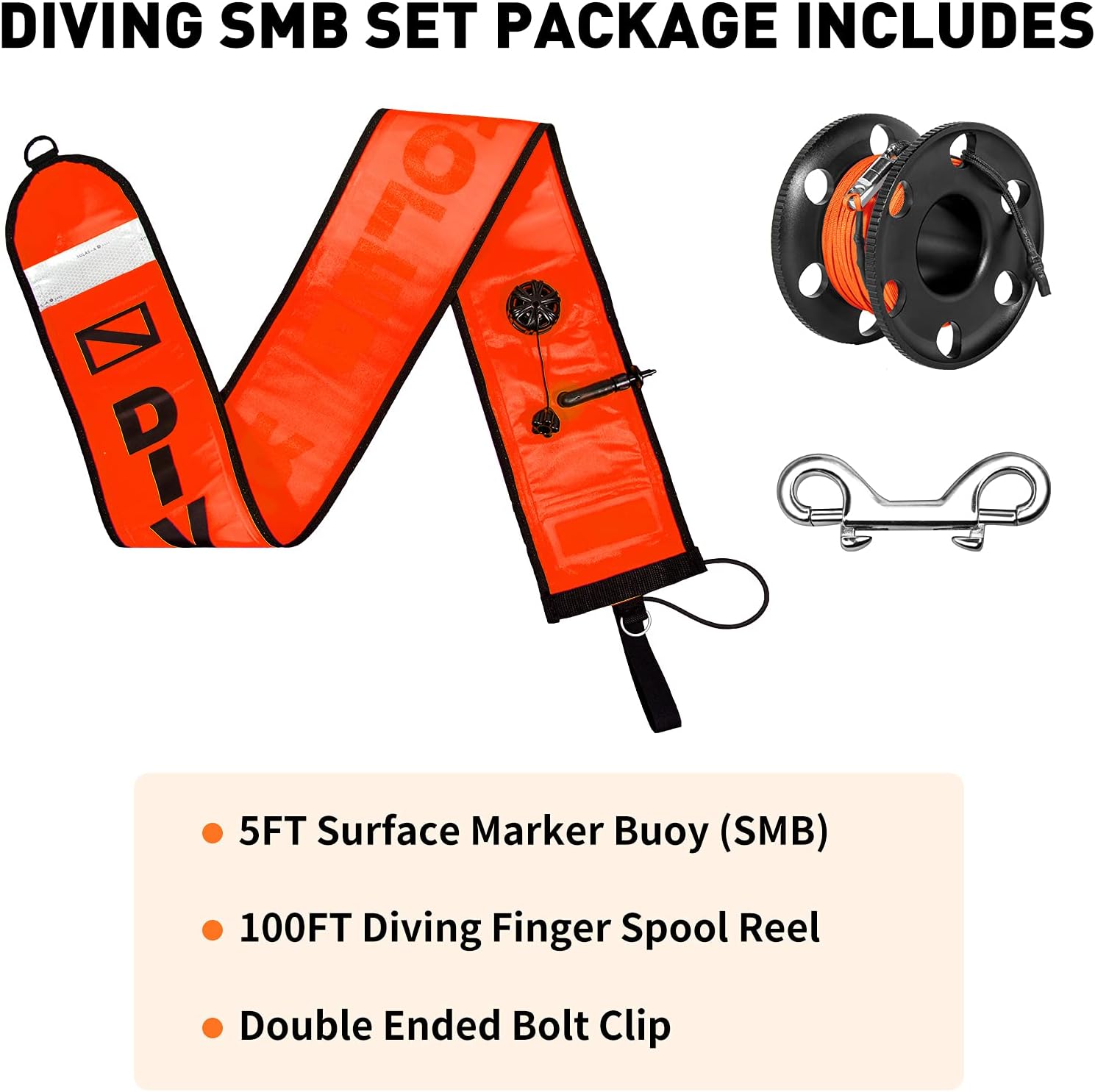 5FT/6FT Diving Surface Marker Buoy (SMB), Signal Tube Safety Sausage with 100FT Aluminum Big Finger Spool Reel and Double Ended Hook Clip for Underwater Scuba Diving Snorkeling