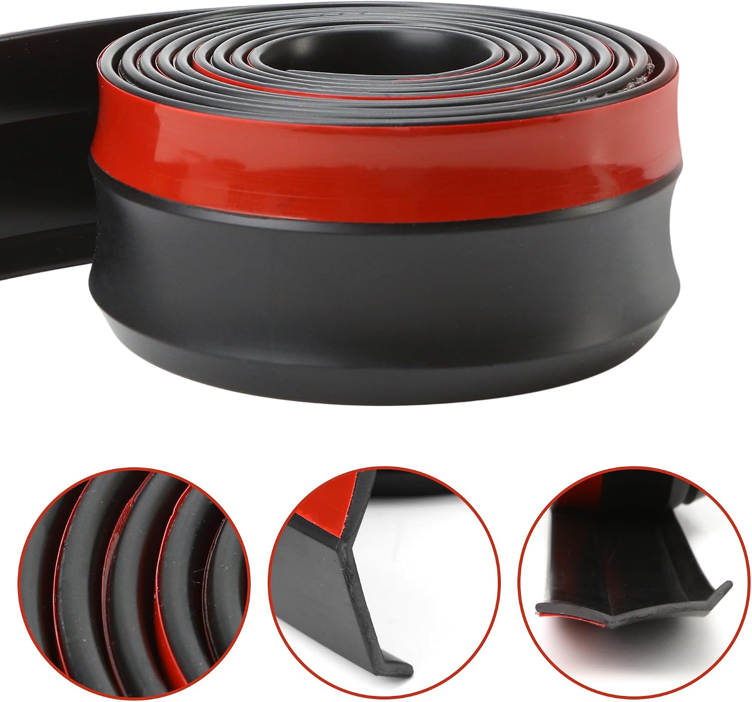 Car Front Bumper Protector Universal 2.5M/8.2ft Car Lip Splitter Spoiler Rubber Skirt Body Trim Stickers Exterior Mouldings Strip, 60mm Width (Black)