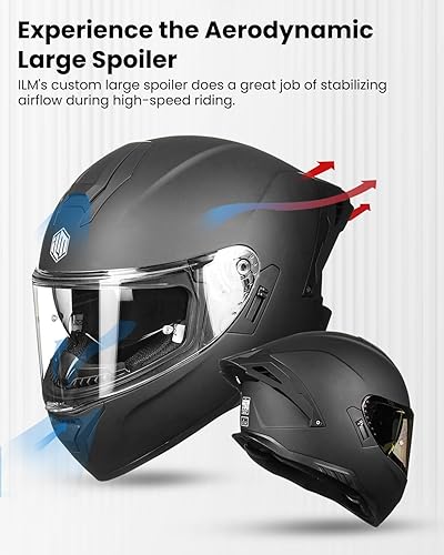 Miniatura 5 de ILM Cascos de motocicleta de cara completa para adultos, hombres y mujeres, doble visera Powersports Moto Street Racing 619 (negro mate, L)
