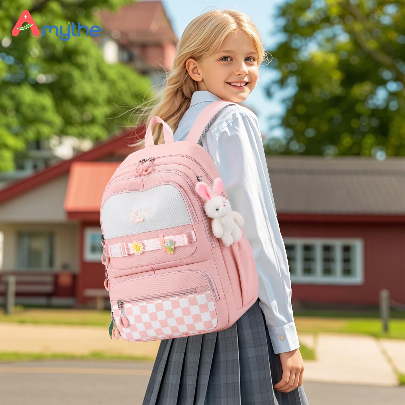 Amythe Mochila Escolar Niña Adolescente, Mochilas Infantil Informal Gran Capacidad, Bonita Mochila de Viaje Impermeable para Niñas de 10 12 14 16 años,Adapta para Ponerla en Carro, L