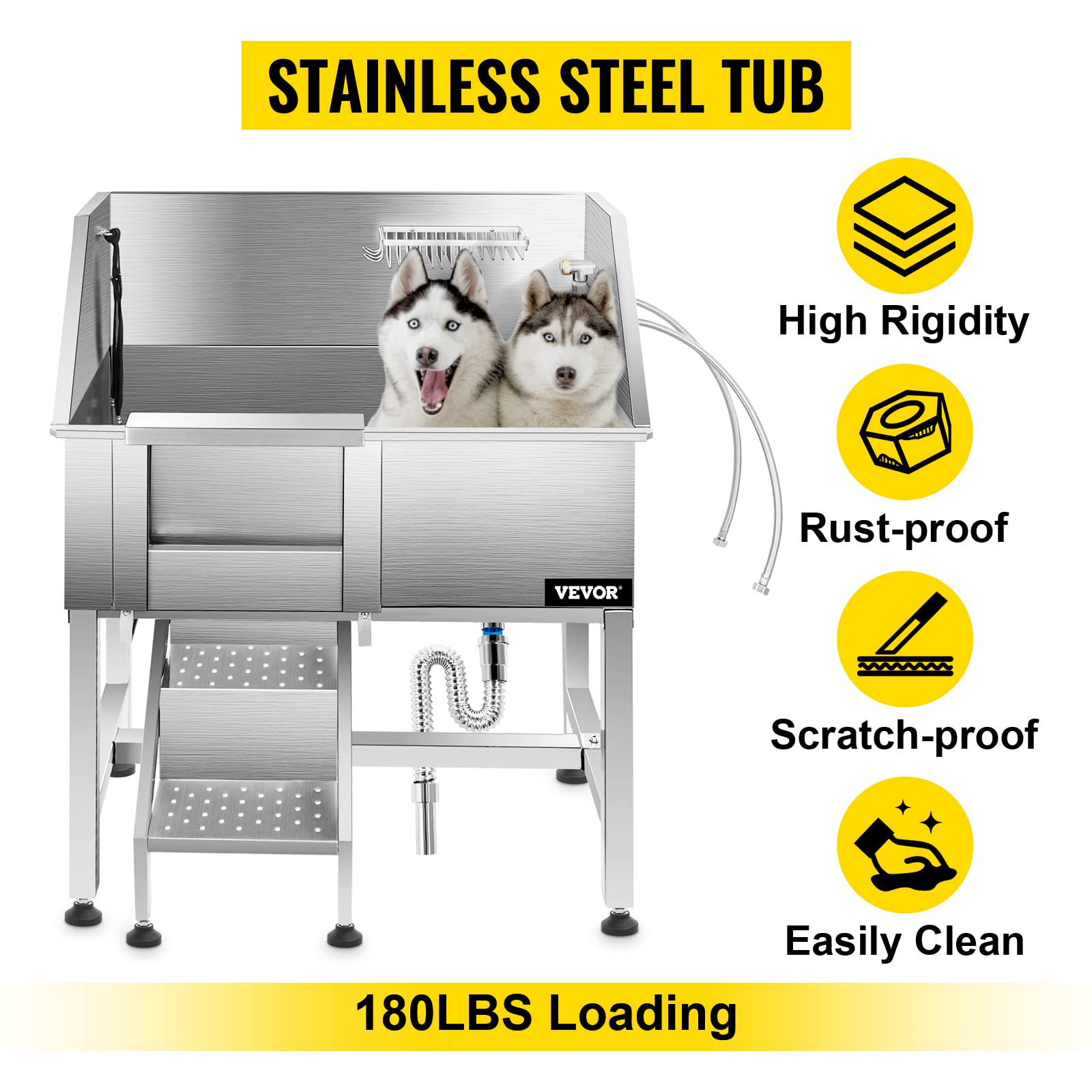 VEVOR Dog Grooming Tub, 38" Left Pet Wash Station, Professional