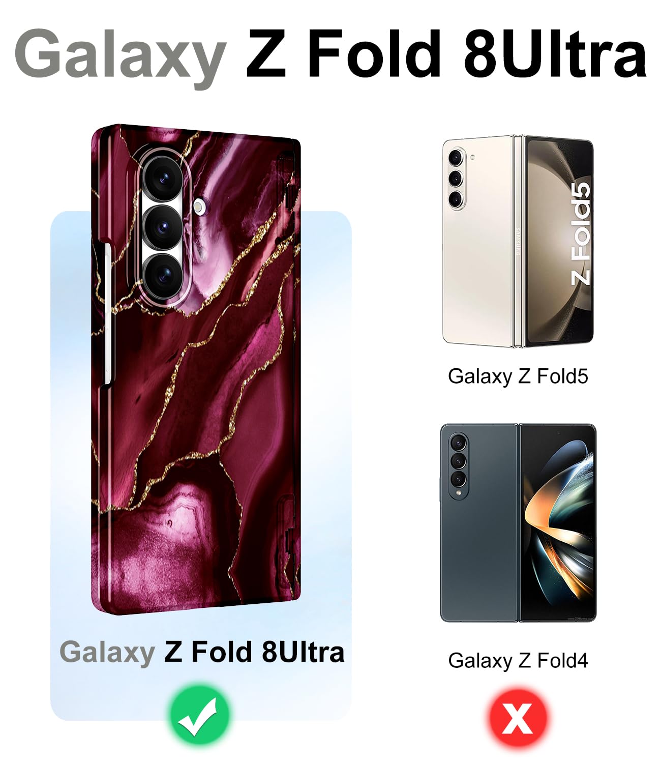 Btscase Custodia per Samsung Galaxy Z Fold 8 Ultra, pellicola protettiva frontale integrata, compatibile con MagSafe, in policarbonato rigido effetto marmo, sottile, antiurto, custodia protettiva
