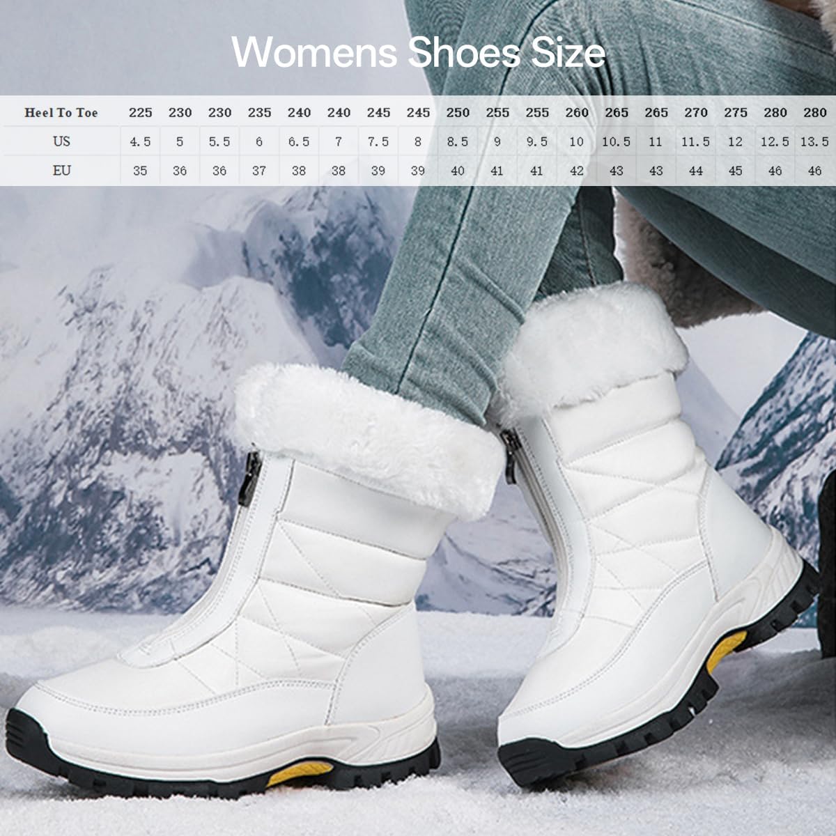 Women's Winter Snow Boots, Waterproof Warm Faux Fur Lined Insulated Lightweight Comfortable Casual Non-Slip Mid-Calf Booties for Outdoor Walking