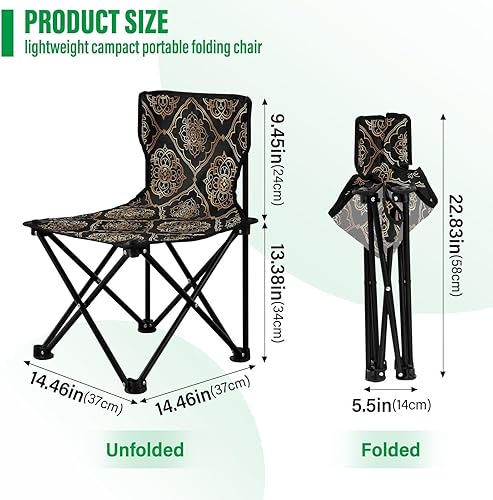 Miniatura 3 de Elegant Gold Flower Black Foldable Folding Chairs Ultralight Compact Folding Chair Includes Carry Bag Ice Fishing Chairs for Adults for Travel Hiking