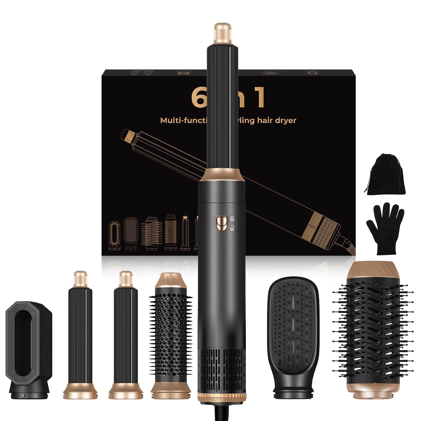 Air Styler 6 in 1- Magic Styler Airbrush Hair Stylers, 1000w Air Styler Set with Curl Straighten, Volumise, Smooth and Blow Dryer Brush for Styling, Wonderful Hot Brushes for All Hair Types