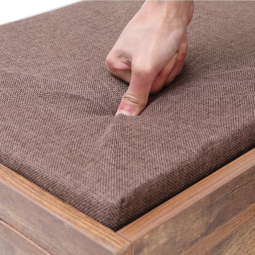 Iwell Storage Bench, Entryway Bench with Storage Drawer & Removable Padded Cushion, End of Bed Storage Bench for Bedroom, Living Room, Mudroom, Rustic Brown
