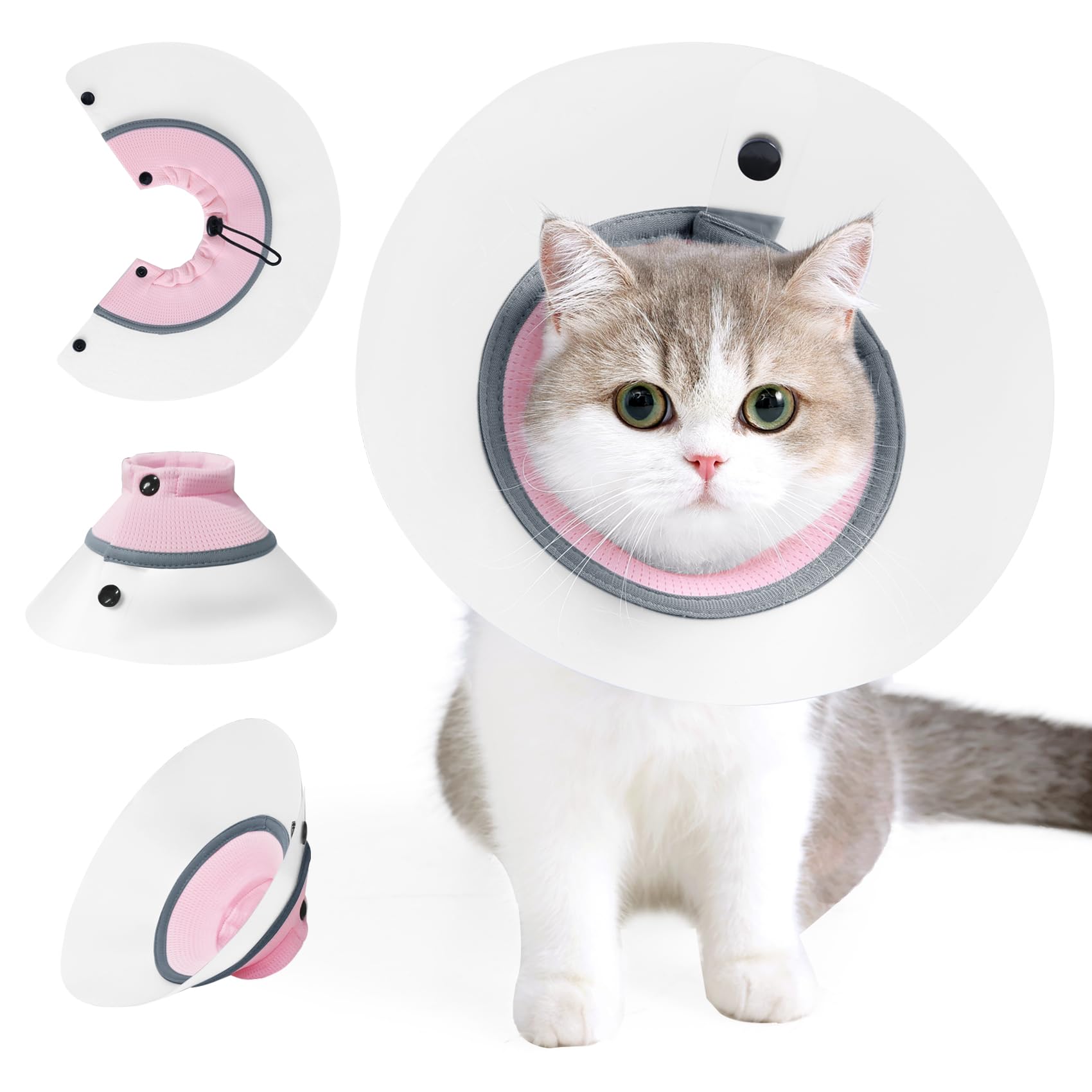 Duuclume Cat Cone Collar- Adjustable Detachable PVC Waterproof Elizabethan Collar Soft to Stop Licking After Surgery,Pet Recovery Cone (Pink, L)