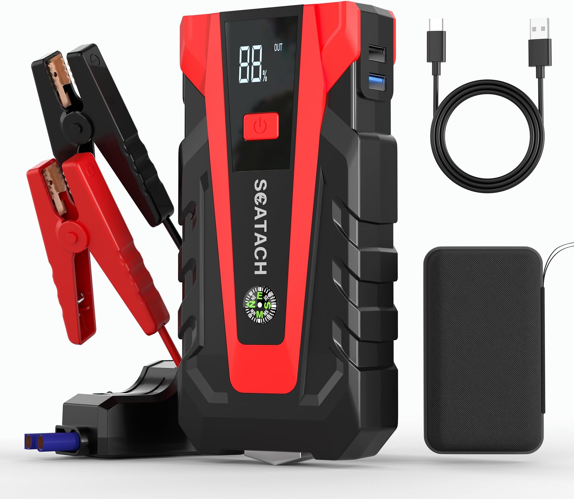 Scatach011 3000A Car Battery Jump Starter,12V Jump Starter Battery Pack (up to 9.0L Gasoline and 7.0L Diesel Engine), Portable Jump Box with 3 Modes Flashlight and Jumper Cable