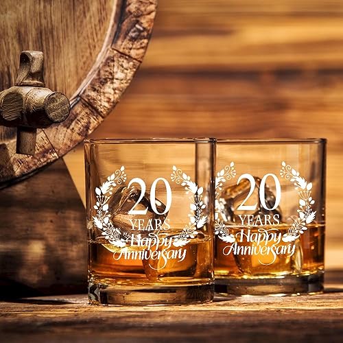Miniatura 5 de Perfectinsoy Juego de regalo de cristal de whisky de 20 años, regalo de boda para mamá, papá, abuelos, alma gemela, pareja, regalos de 20 años,