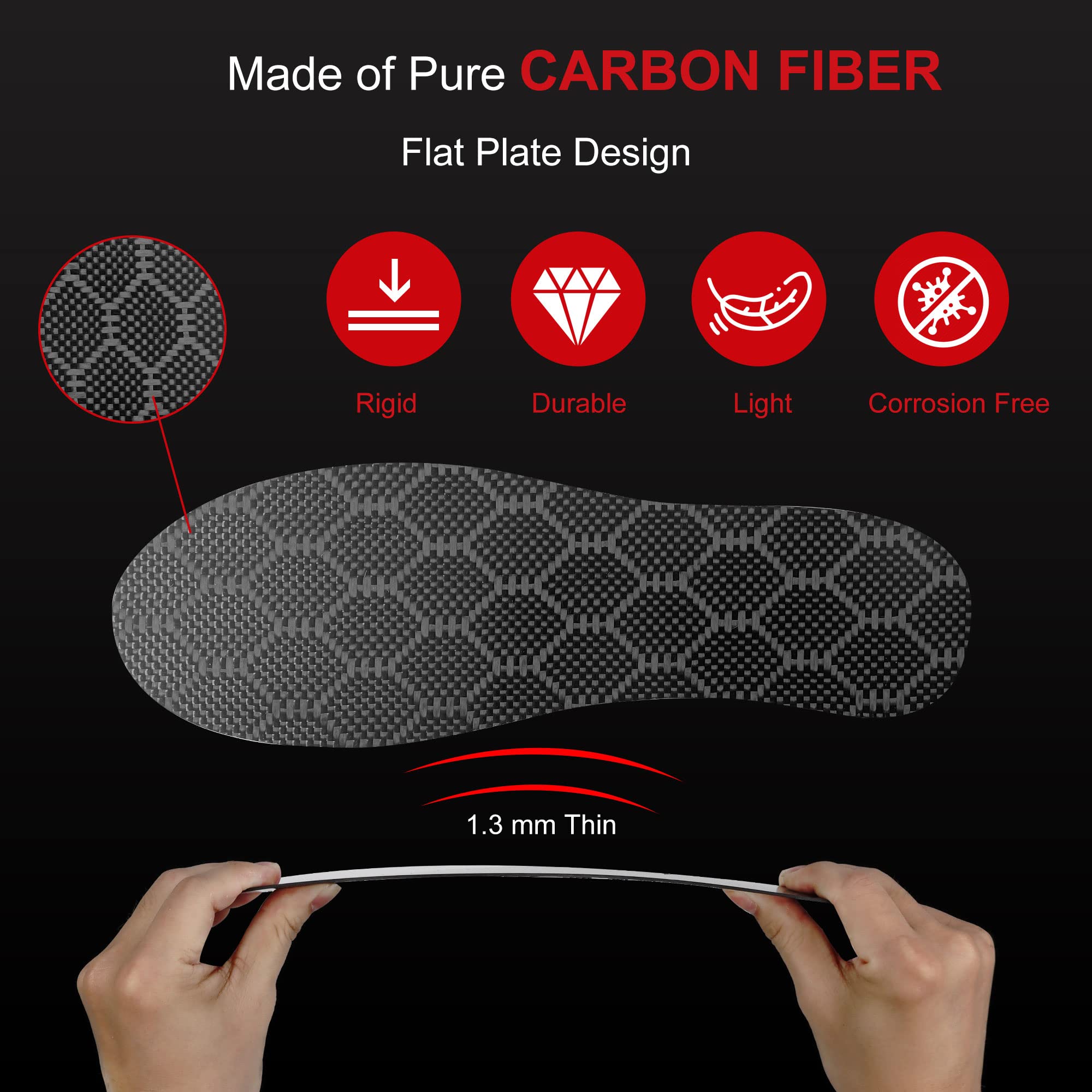 Plantilla de fibra de carbono, 1 par para hombres y mujeres, inserto rígido de zapato para recuperación, placa de pie de grafito para artritis, hallux rígido, dedo del césped, Morton, fascitis plantar