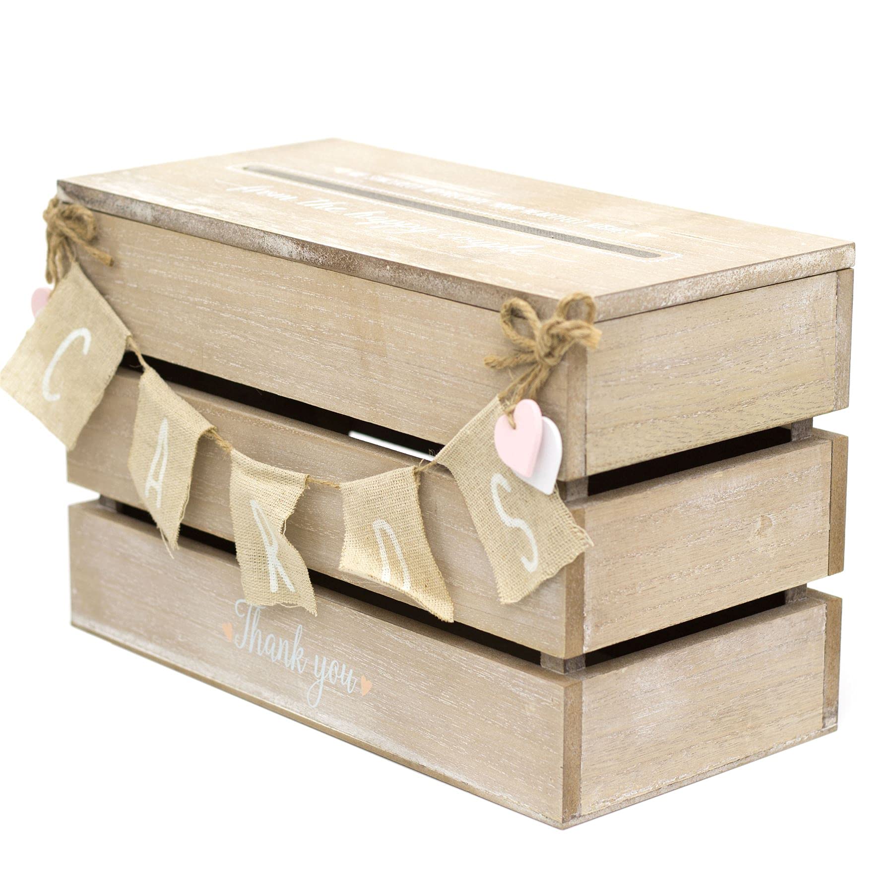 Boîte Aux Lettres Mariage Shabby Chic En Bois – Carte Cadeaux Invités, Style Rustique Avec Fanions Jute Et Cœurs