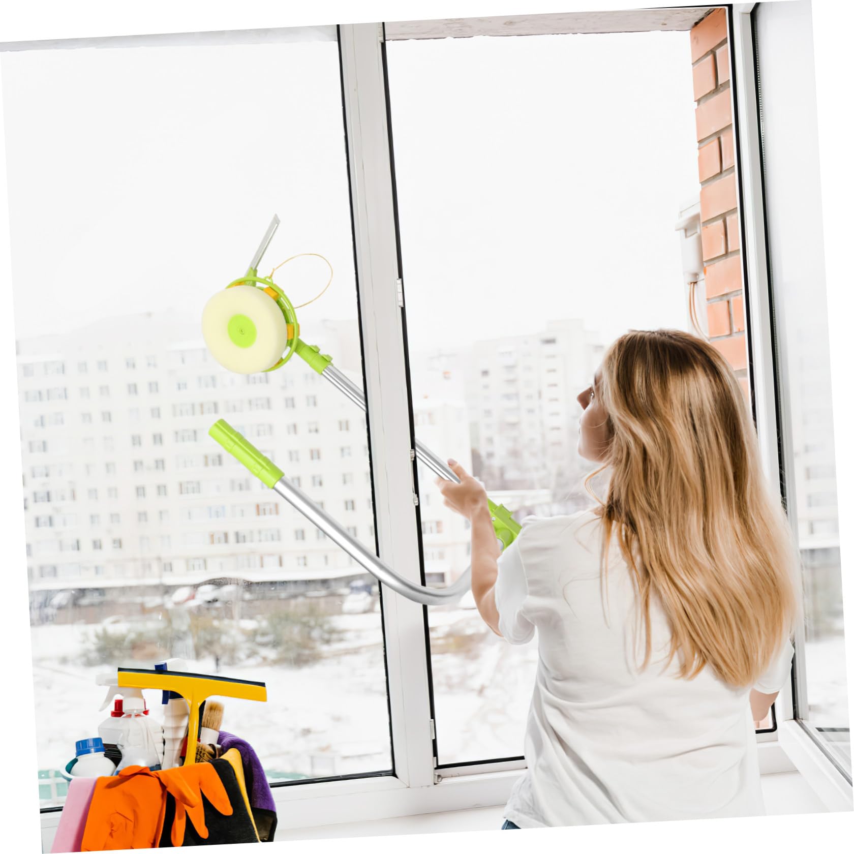 Kit de Limpiacristales Telescópico para Limpieza de Ventanas Escobilla Giratoria de Acero Inoxidable en Edificios Elevados y Hogar