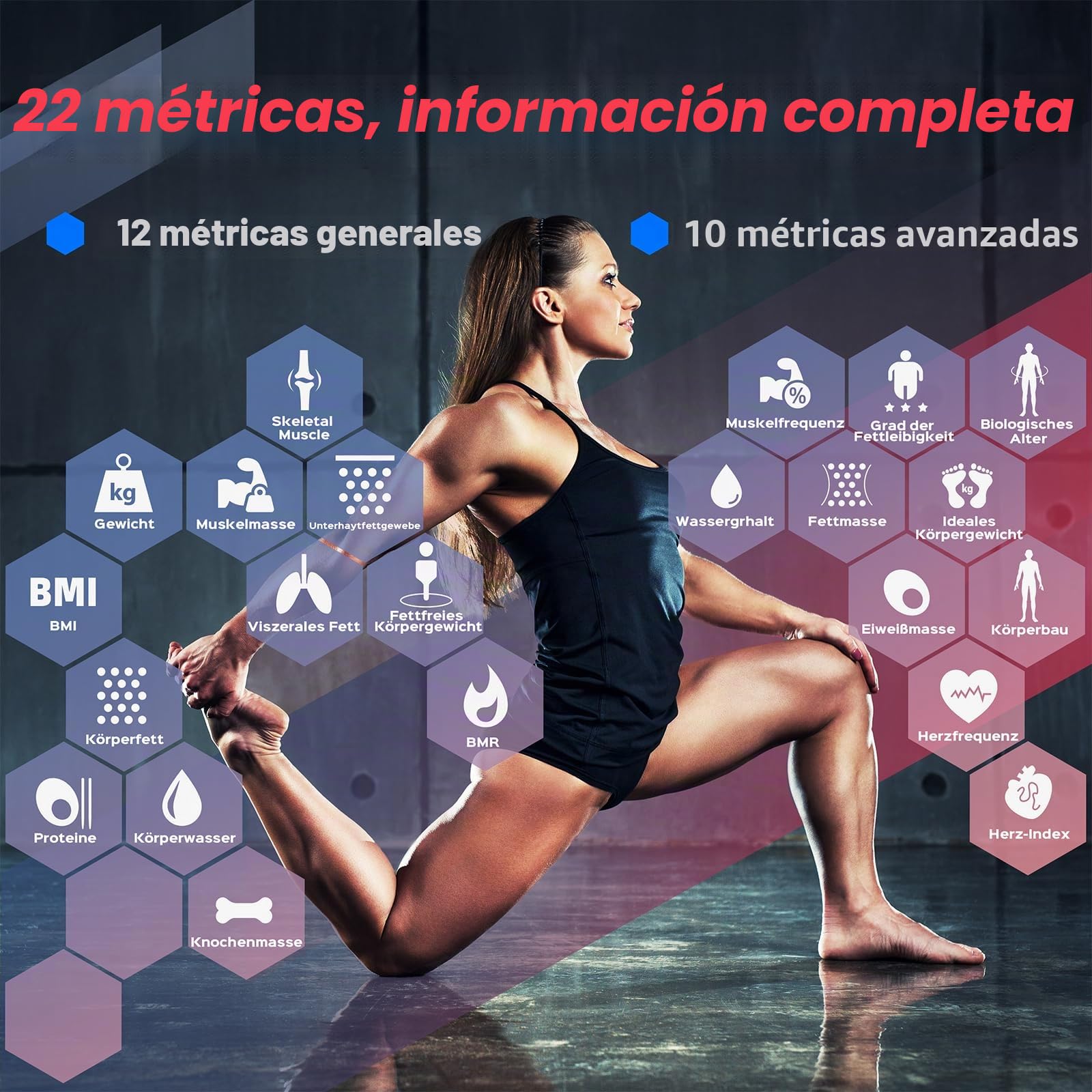 Lepulse Báscula digital para personas de 3,35 pulgadas, TFT, pantalla grande, báscula digital con grasa corporal y masa muscular, báscula BIA con aplicación, 22 datos de medición, frecuencia cardíaca