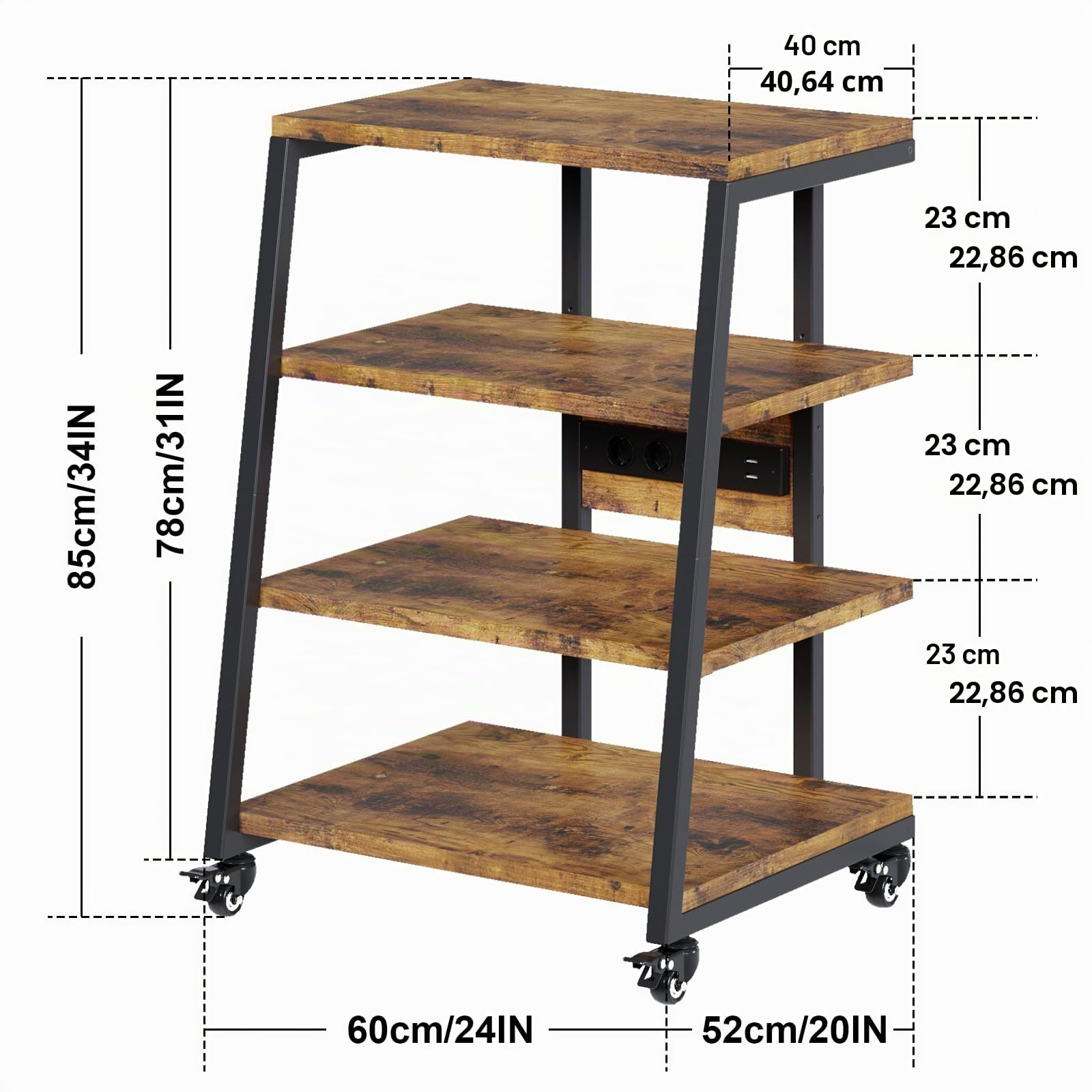 Meuble HiFi avec 4 Étagères en Bois, Hauteur Réglable, Capacité 50 kg