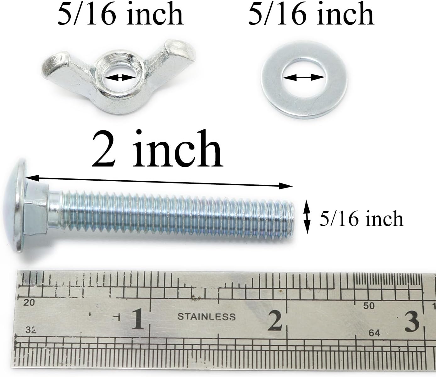 10pcs Carriage Bolts Wing Nuts Wing Screw 5/16-18x2 with Washers Lightweight and Portable for Fasteners