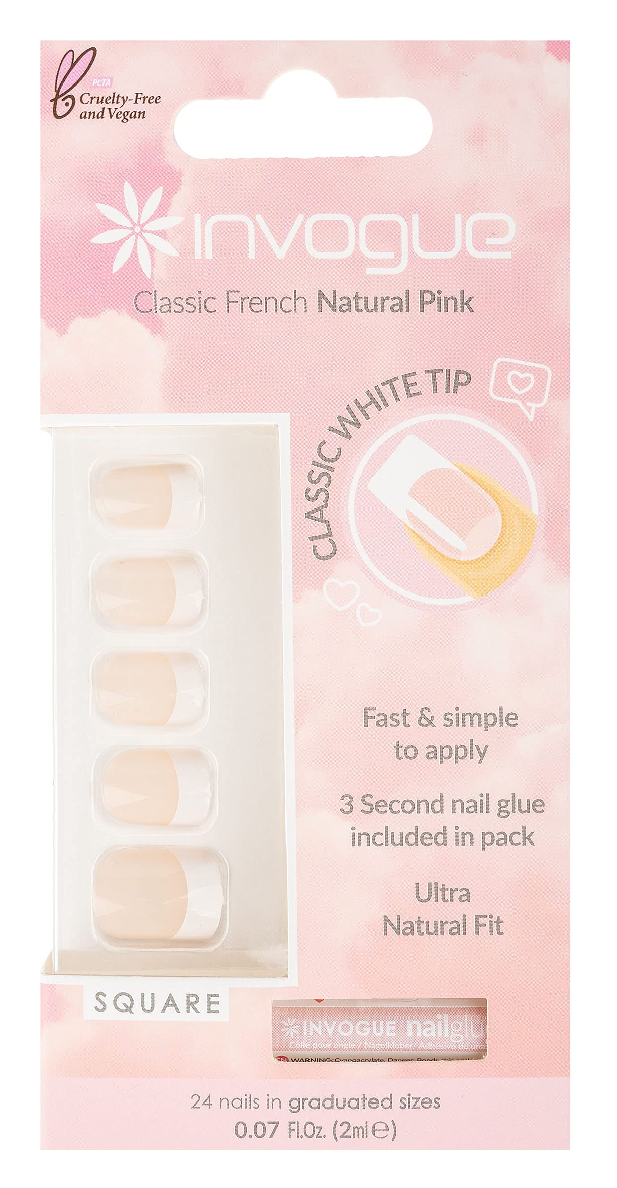 Invogue Invogue Acrylic Square Nails - French Pink (24 Pieces)