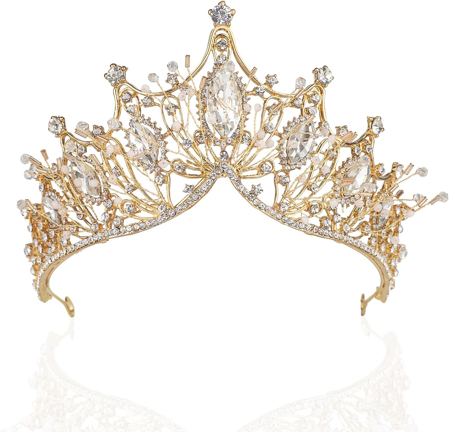 Baroque Queen Crown, Rhinestone Wedding Tiaras and Crown for Bride Handmade Crystal Headband Tiara for Women and Girls – Wedding Halloween Faire Costume Birthday Music Festival Hair Accessories (Gold)