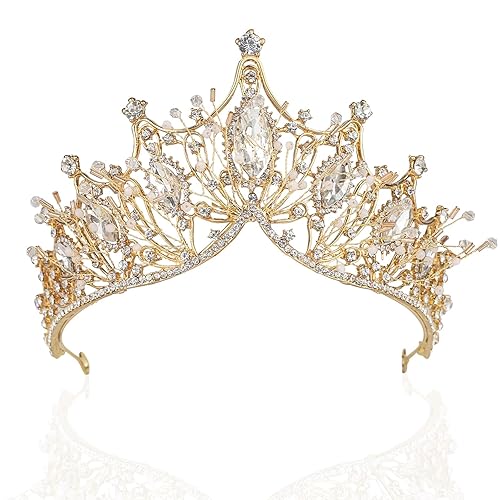 Miniatura 8 de Yolmina Corona barroca de reina, corona de boda plateada y tiara para novia, hecha a mano, diadema de diamantes de imitación de cristal de princesa