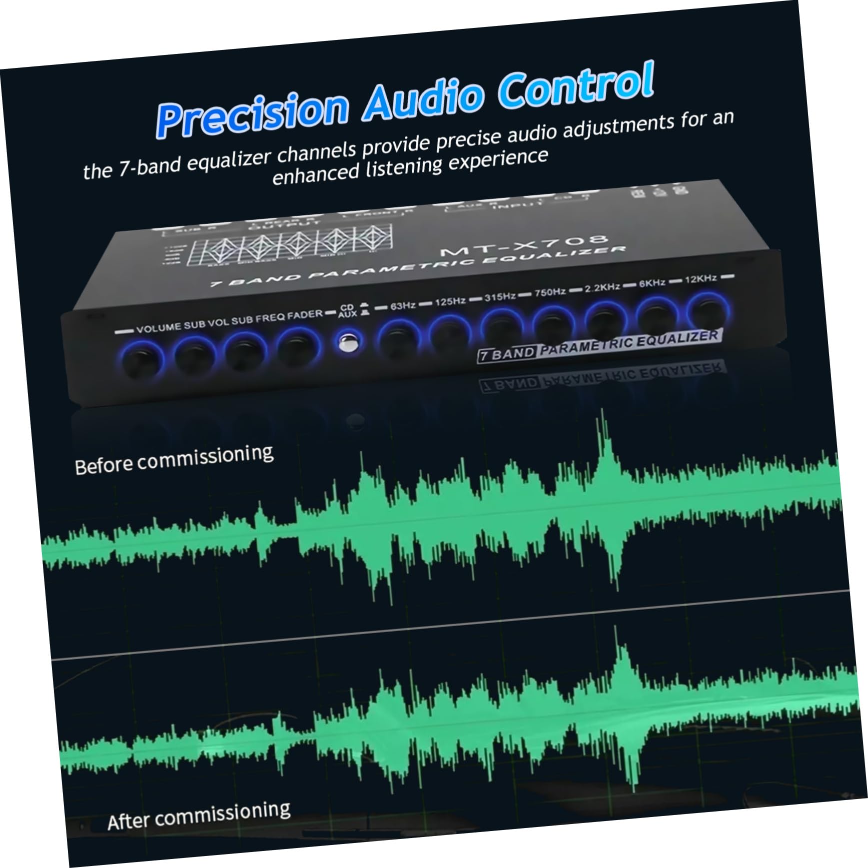 MAGICLULU Ecualizador de Coche de 7 Bandas Diseño Compacto y Estructura Metálica para Mejorar la Calidad de Sonido en Sistemas Estéreo de Automóvil