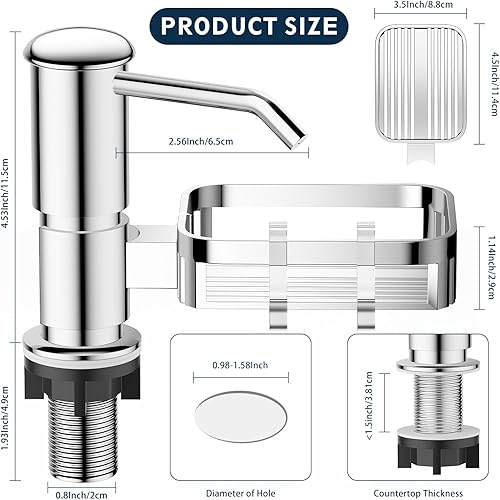 Miniatura 2 de Dispensador de jabón para fregadero de cocina, dispensador de jabón para fregadero debajo del mostrador con kit de tubo de extensión de 39 pulgadas,