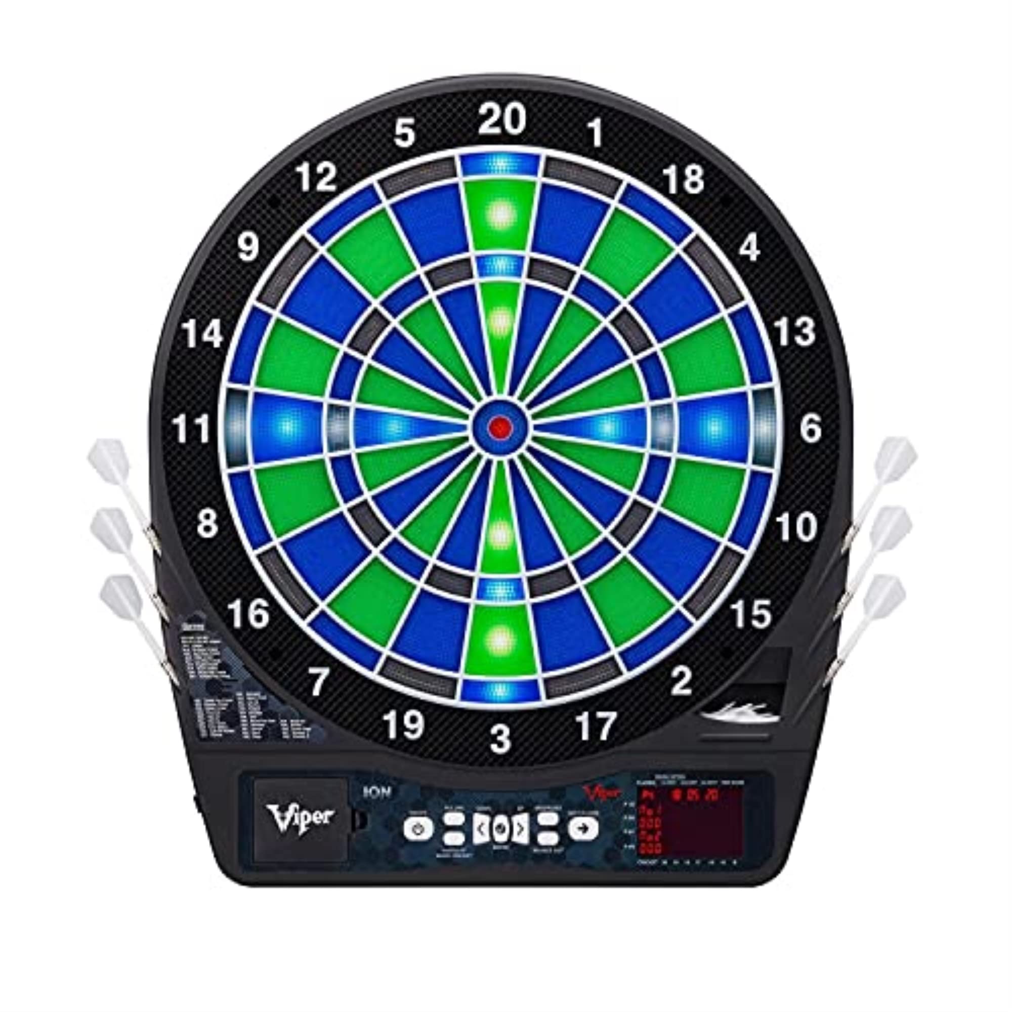 Viper Ion Electronic Dartboard, Illuminated Segments, Light Based Games, Green and Blue Segment Colors, Ultra Thin Spider to Increased Scoring Area