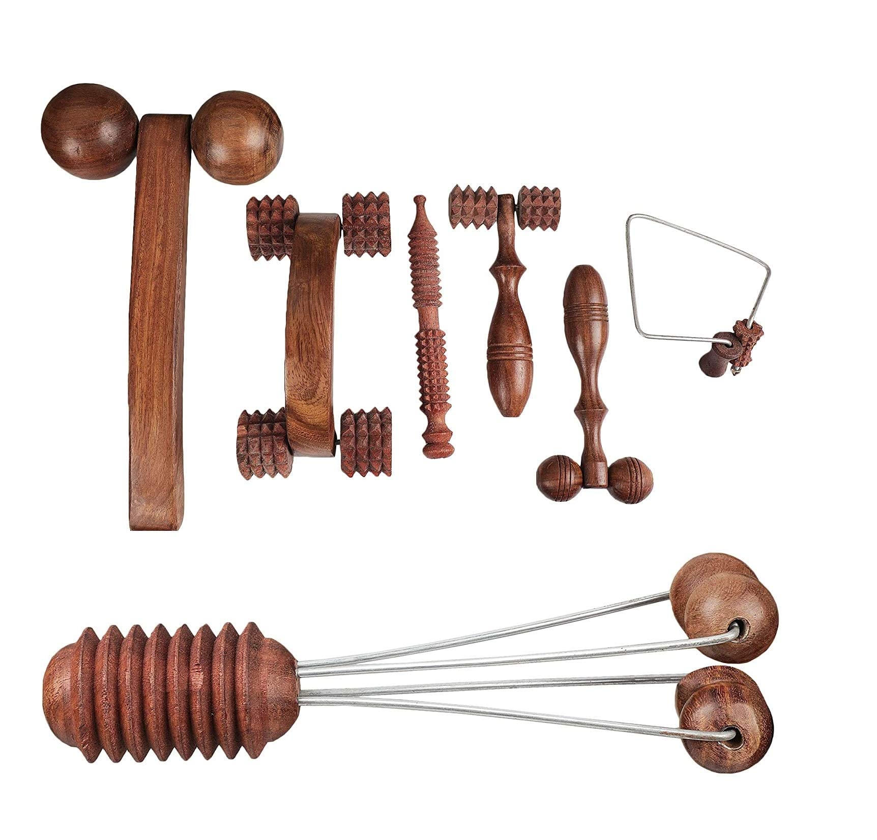 Wooden Acupressure Massage Tools Set Pack of 7 Natural Wood Body Relaxation and Reflexology Tools