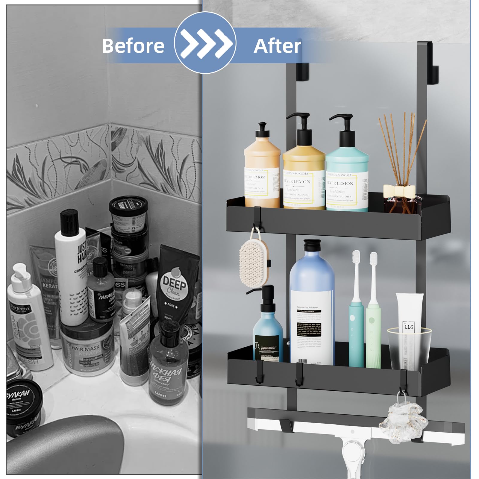 Etagere Douche Étagère Douche Suspendue Wisfame - Acier Inoxydable Sans Perçage - 8 Crochets - Pour Portes Verre Porte Shampooing Sans Perçage Etagere Douche Étagère Douche Suspendue Wisfame - Acier Inoxydable Sans Perçage - 8 Crochets - Pour Portes Verre Porte Shampooing Sans Perçage
