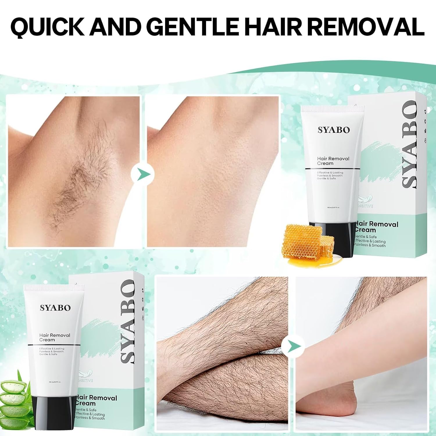 Pack 2 Size 5.07 Hair Removal Cream: Intimate/Private Hair Removal For Women & Men - Painless Depilatory Cream Lotion for Bikini, Legs, Arms, Underarms and Body, Sensitive Formula for All Skin Types, 5FL OZ