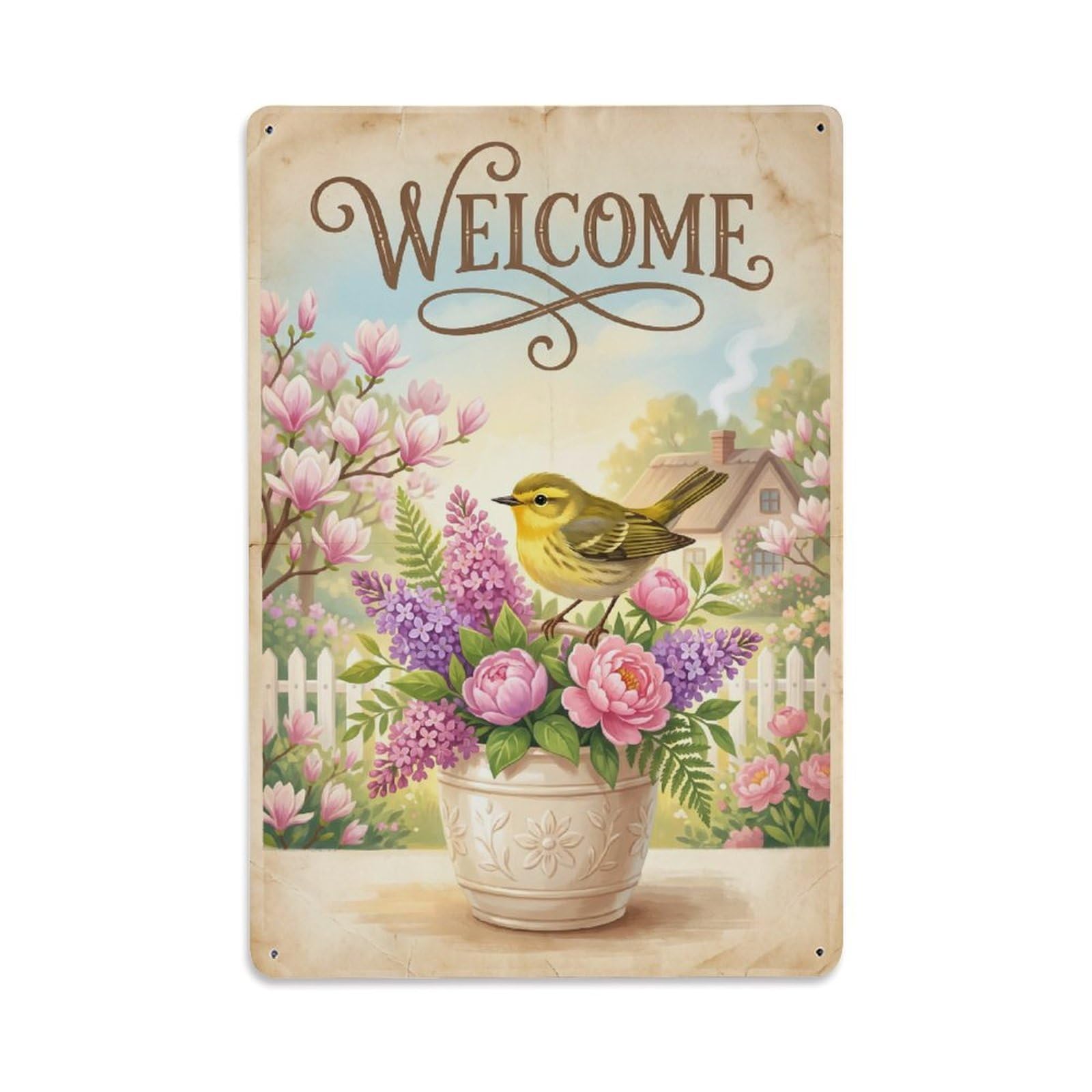 Cxhjca 8X12inch(20X30cm) Vintage Welcome Warbler Bright Moments Metal Tin Sign