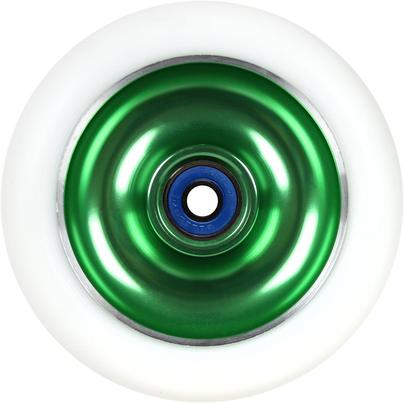 Aluminum hub Scooter Wheel with Bearings, Green/White, 100mm