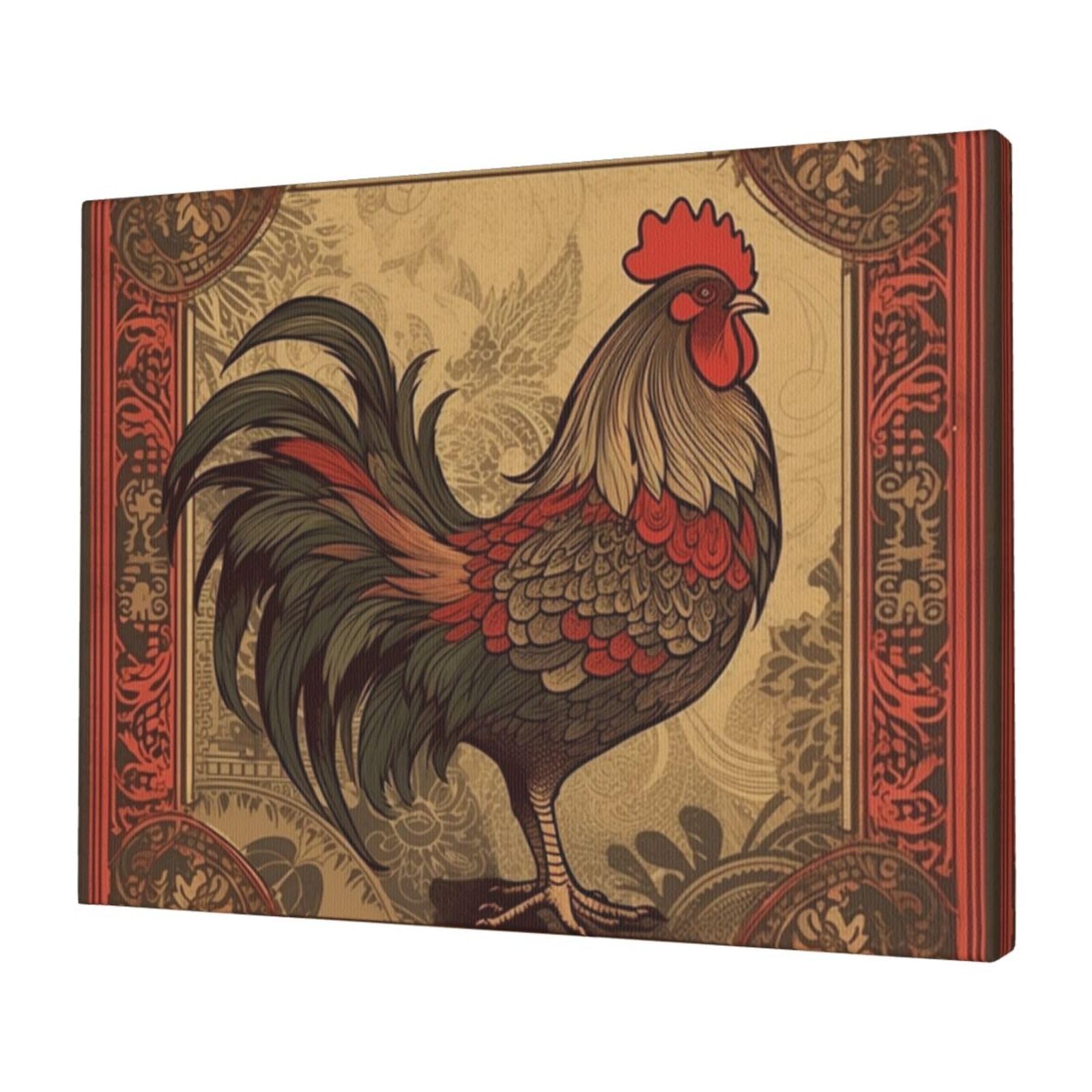 KLOPH Old Rooster Illustration Canvas Wall Art for Living Room 12"x16" Modern Artwork Painting for Bathroom Hanging Canvas Prints Aesthetic Wallart for Bedroom Kitchen Office Wall Decor