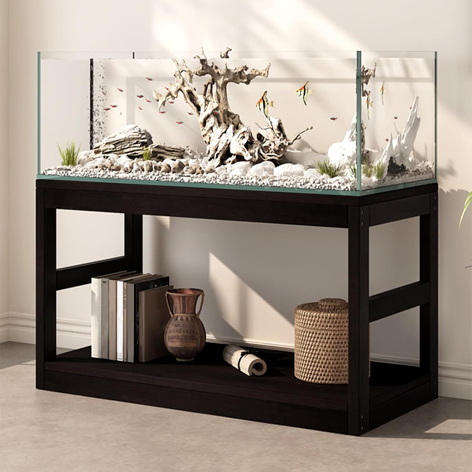 Solid Wood Fish Tank Stand, 2-Tier Rack Shelf, Heavy Duty Aquarium Table, Reptile Terrarium Stand, Crawler Racks Shelf, High Load-Bearing Capacity, for Home Office(120x50cm/47.2x19.6in)