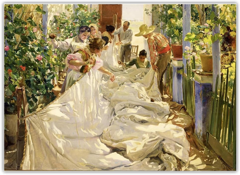 Impressions Joaquin Sorolla Réparer La Voile - Toile d'art mural haut de gamme format 50x70cm