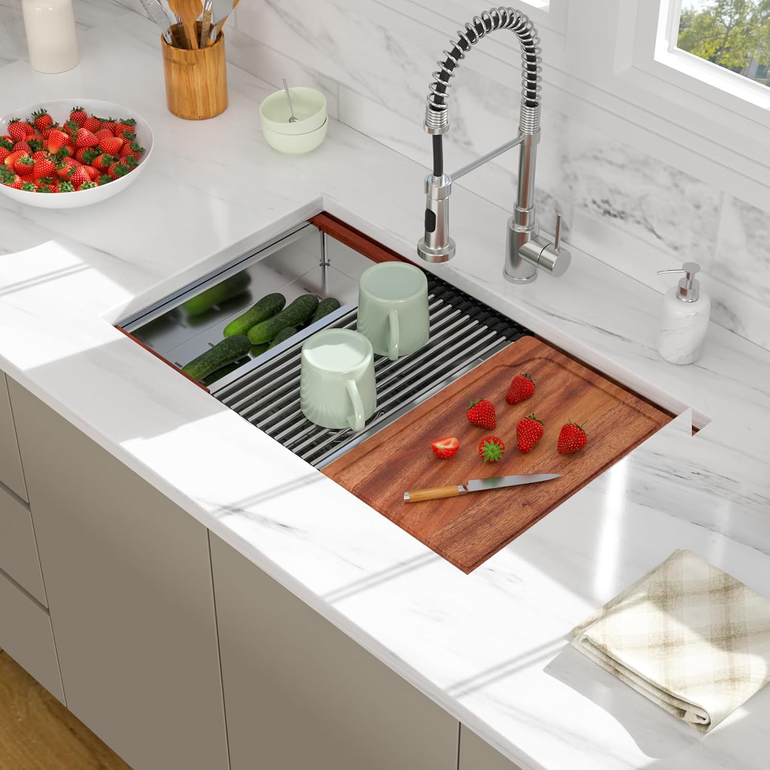 30 Undermount Kitchen Sink - 30x19 Double Bowl Kitchen Sinks Workstation 16 Gauge Stainless Steel Sink Low Divide Double Basin 50/50