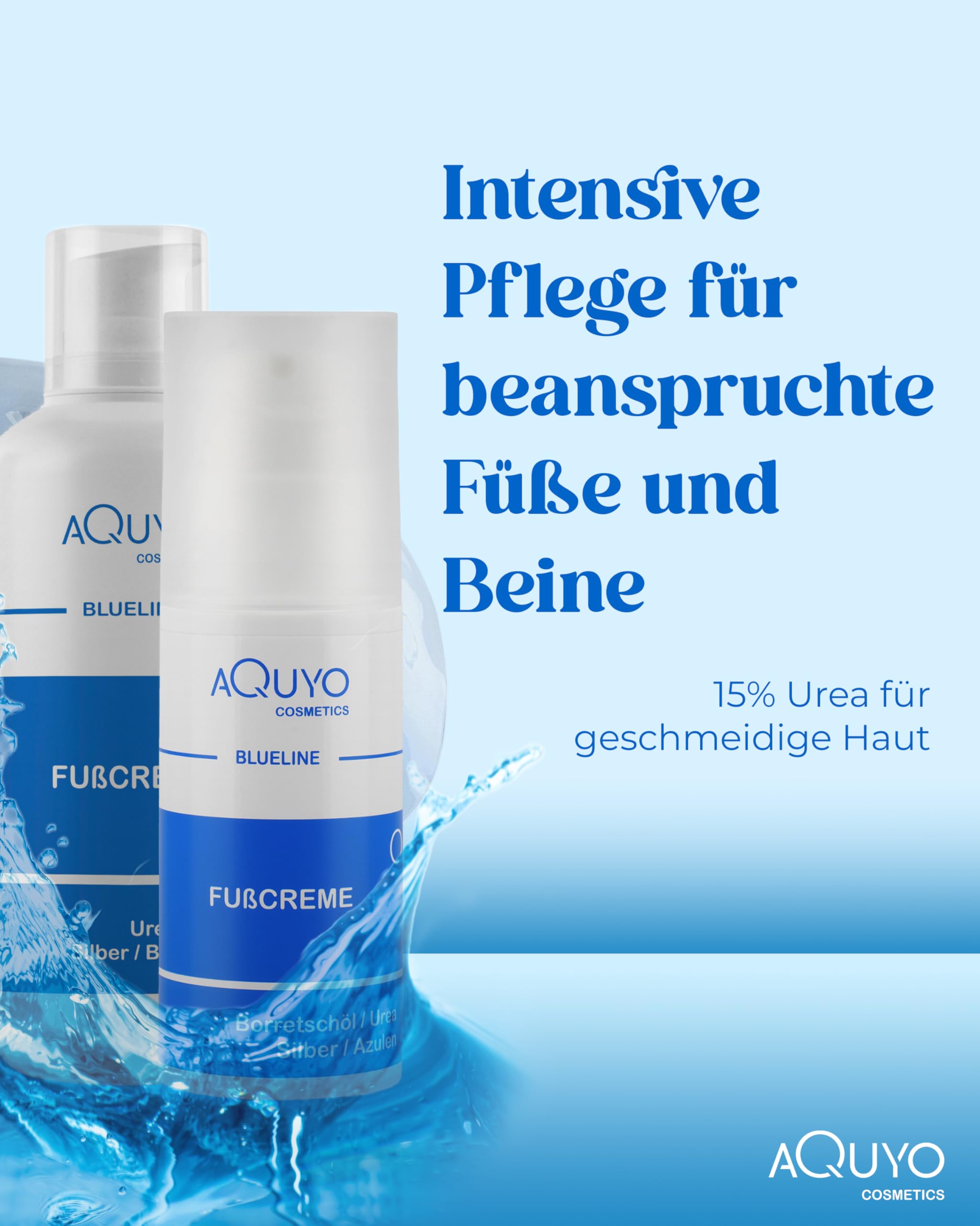 Blueline Fußcreme gegen Hornhaut und Fußpilz (3x 500ml) | Creme für trockene, rissige Füße und Entzündungen der Haut | Fusscreme mit 15% Urea | Fusspflege zur Behandlung von Schrunden