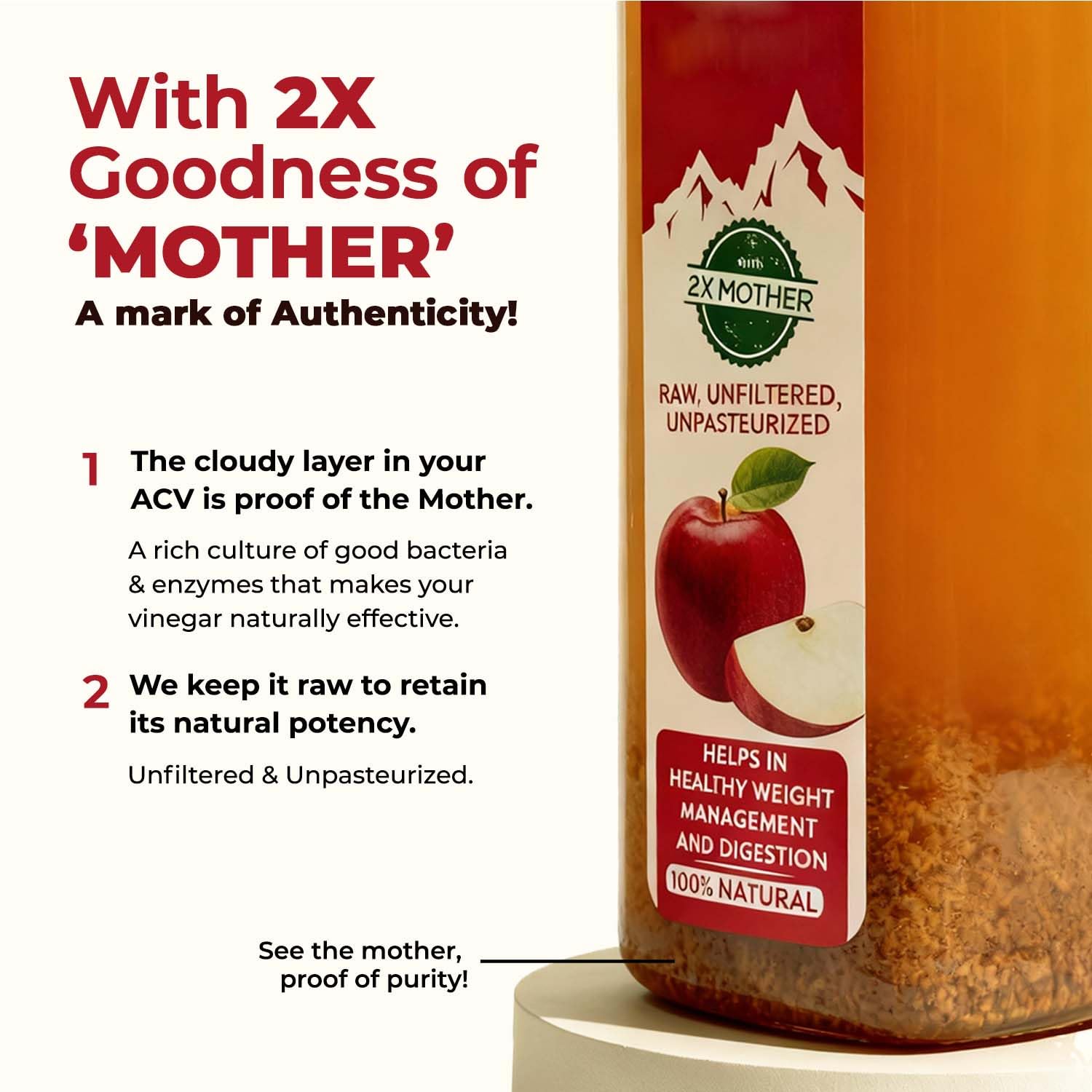 Zandu Himalayan Apple Cider Vinegar with 2X Mother | Scientifically Tested | Raw, Unfiltered, Unpasteurized | Supports Healthy Weight & Digestion | 100% Himalayan Apples | 500ml 2