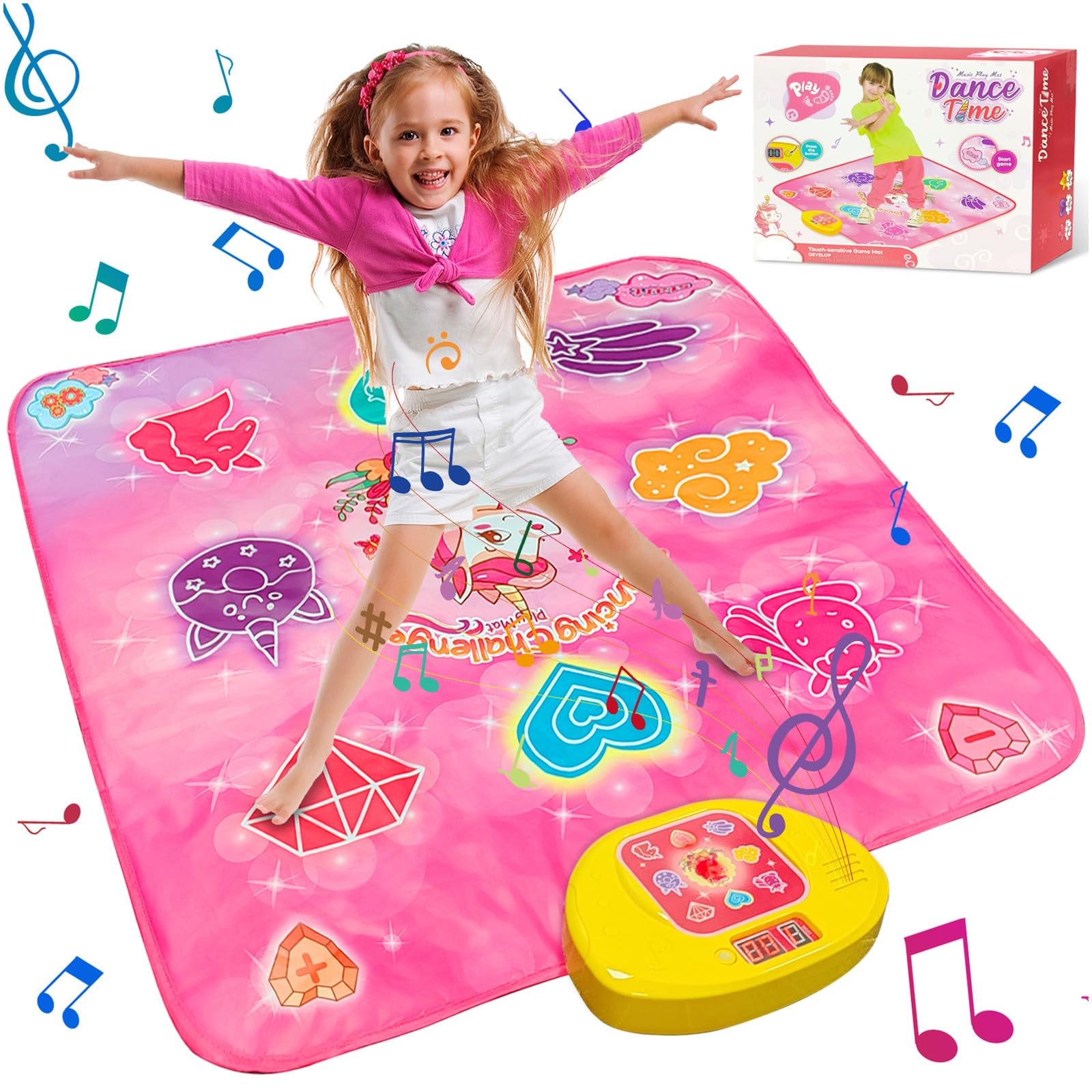 Audasi Dance Mat Alfombra de Baile Juguete Niña Regalo Niñas Alfombra Musical con Luces LED Música Incorporada 5 Modos de Juego Almohadilla de Baile para Juguetes de Bebé Volumen Ajustable Música
