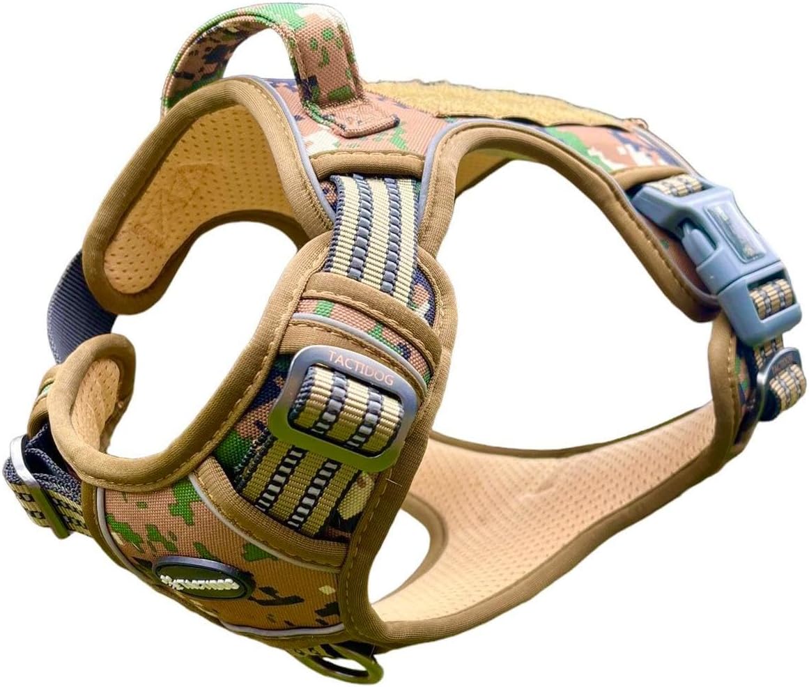 Tactical Dog Harness Heavy Duty No Pull Adjustable Reflective Molle K9 Military Training (Marine Camo, Large)