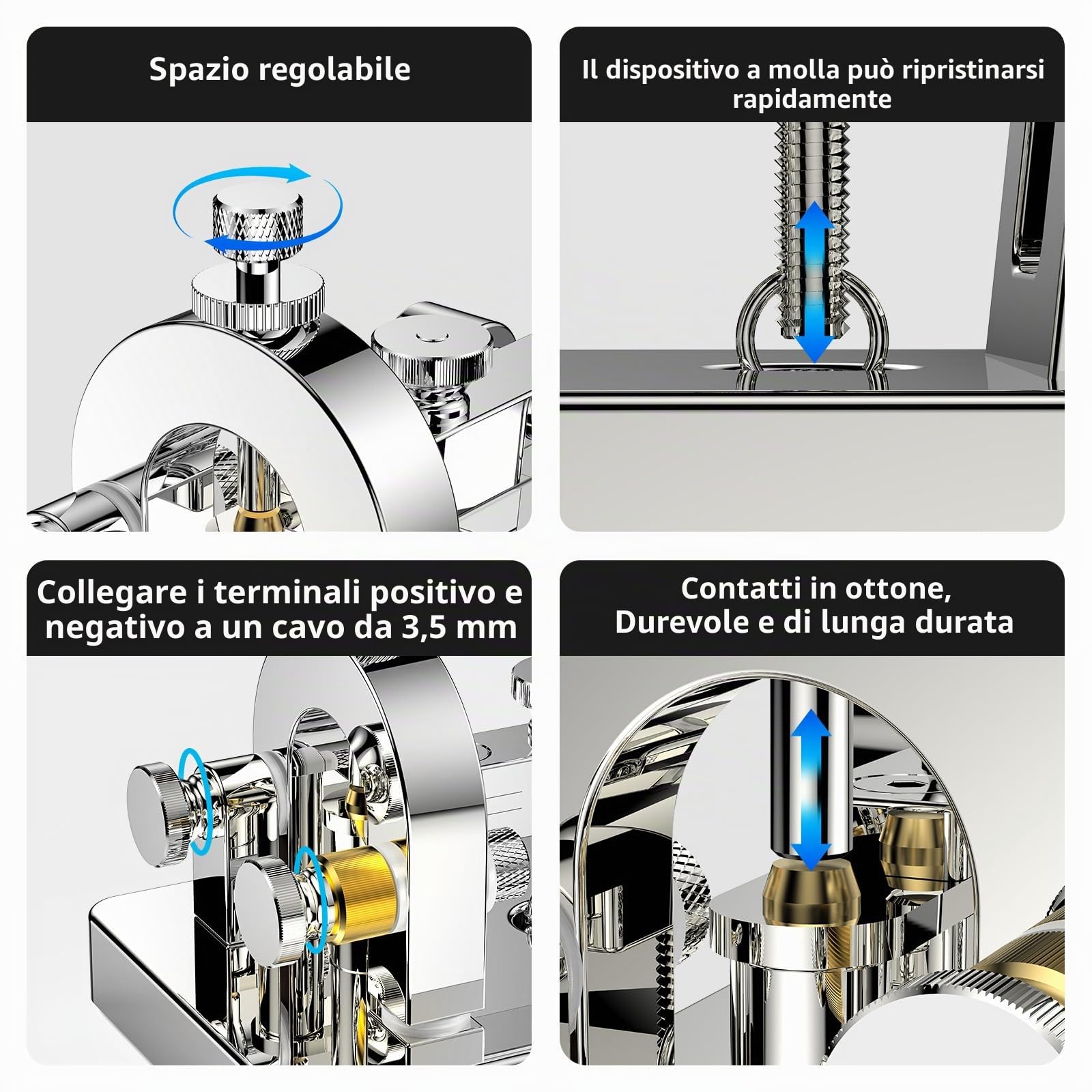CW Telegraph Key – Chiave classica in acciaio inox con codice Morse, onde corte, radio a onde corte, per fare pratica con telegramma, oscillatore, chiave diritta (argento)